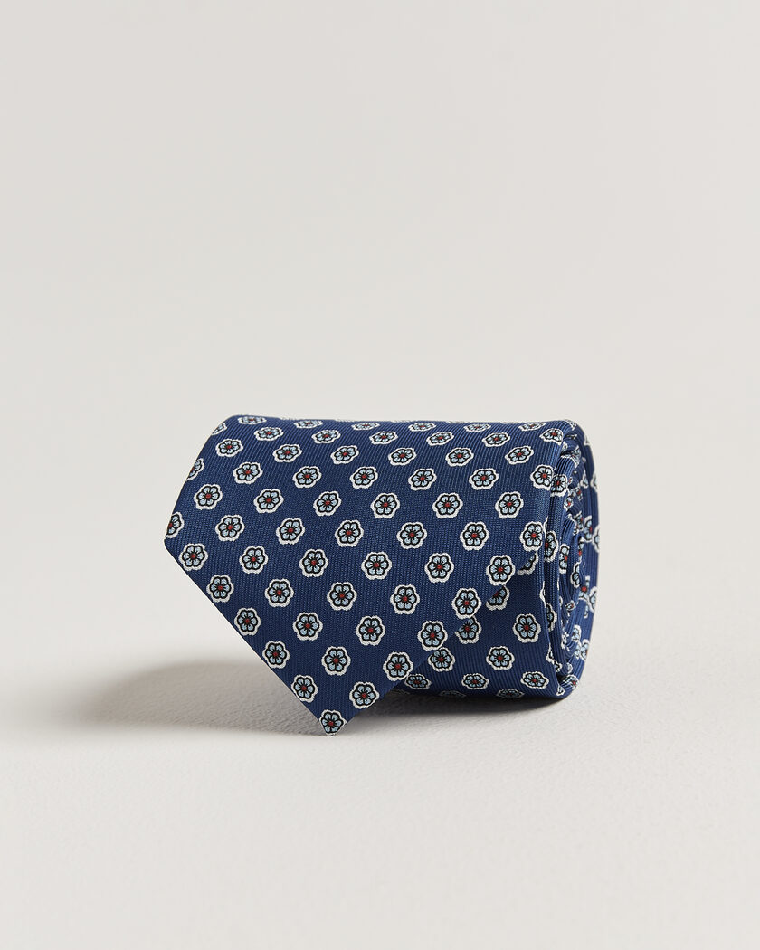 E. Marinella 3-Fold Printed Silk Tie Dark Blue – Azul