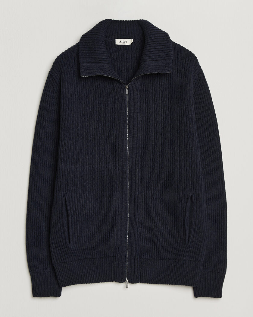 Altea Rib Wool Bomber Cardigan Navy – Azul