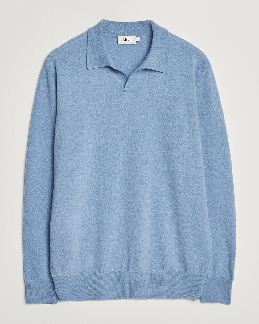 Altea Long Sleeve Knitted Polo Sky Blue – Azul