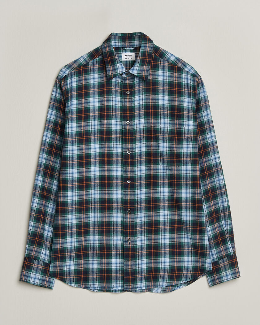 Aspesi Flannel Shirt Blue Check – Azul
