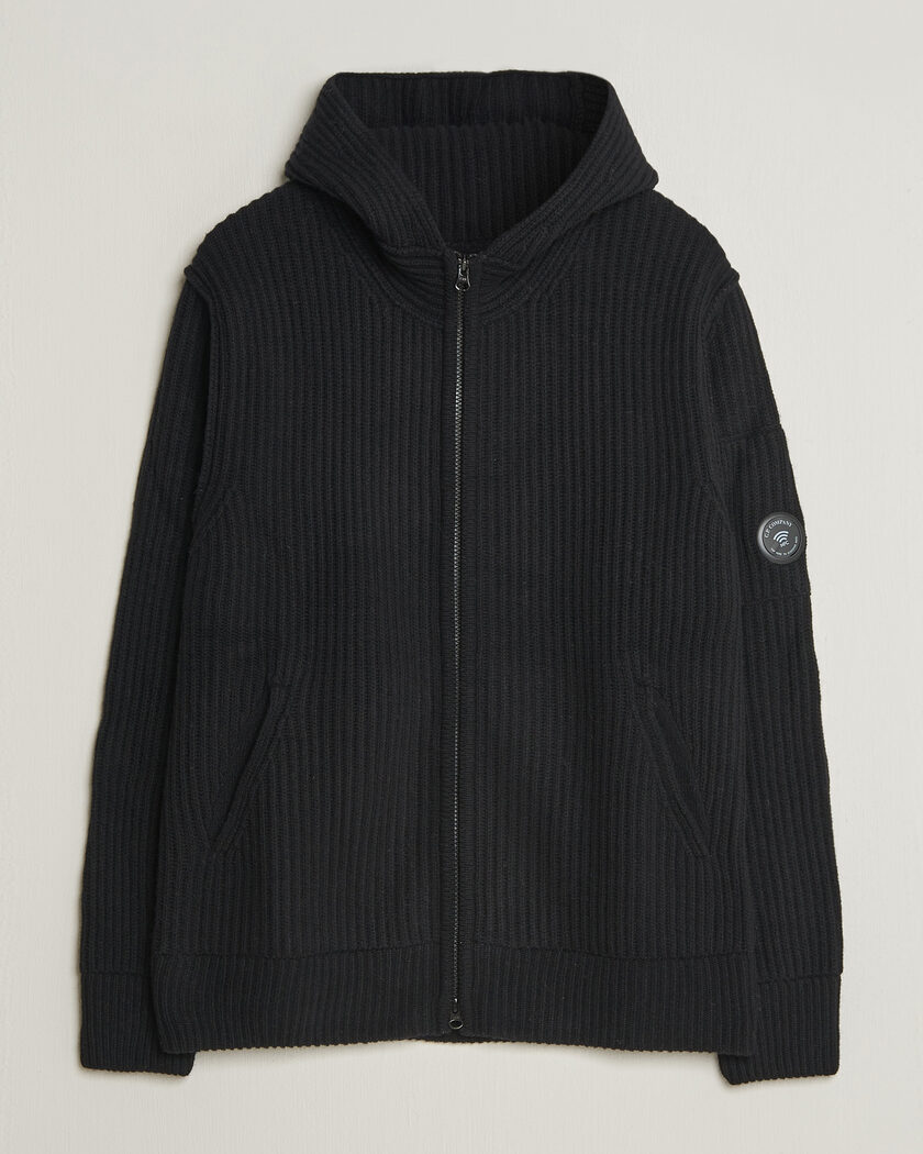  C.P. Company Heavy Lambswool Hood Zip Black – Negro