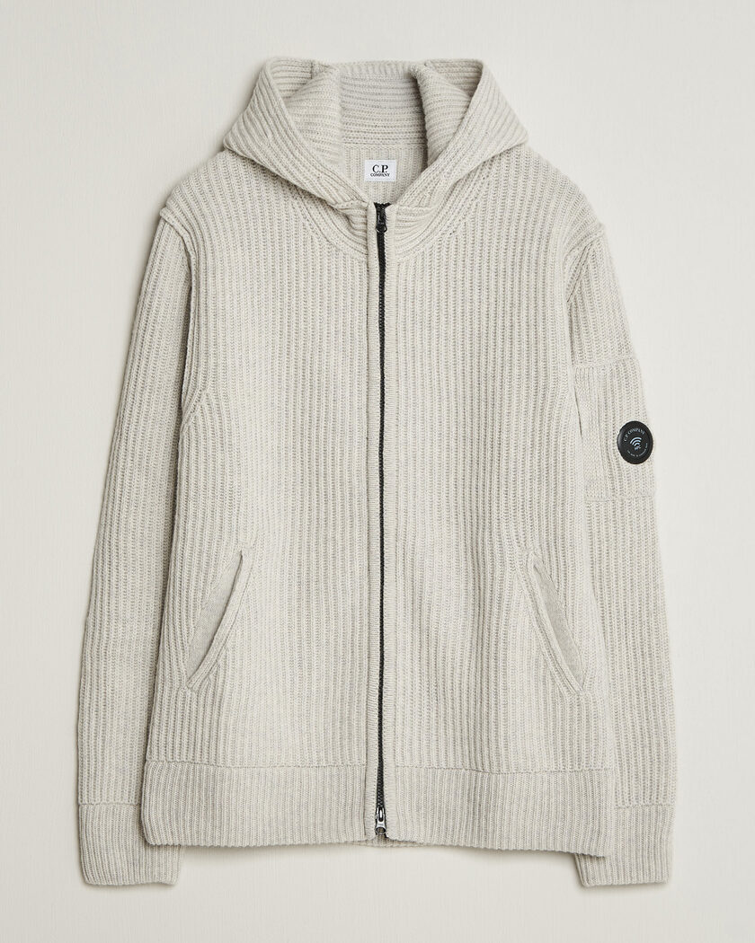 C.P. Company Heavy Lambswool Hood Zip Light Grey – Gris