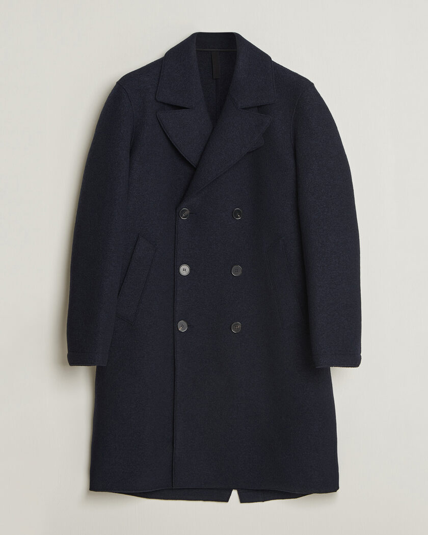 Harris Wharf London Pressed Wool Long Peacoat Navy Blue – Azul