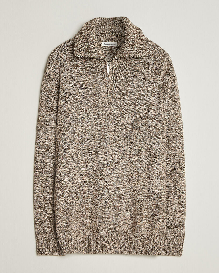 KnowledgeCotton Apparel Heavy Knitted Half Zip Brown – Marrón