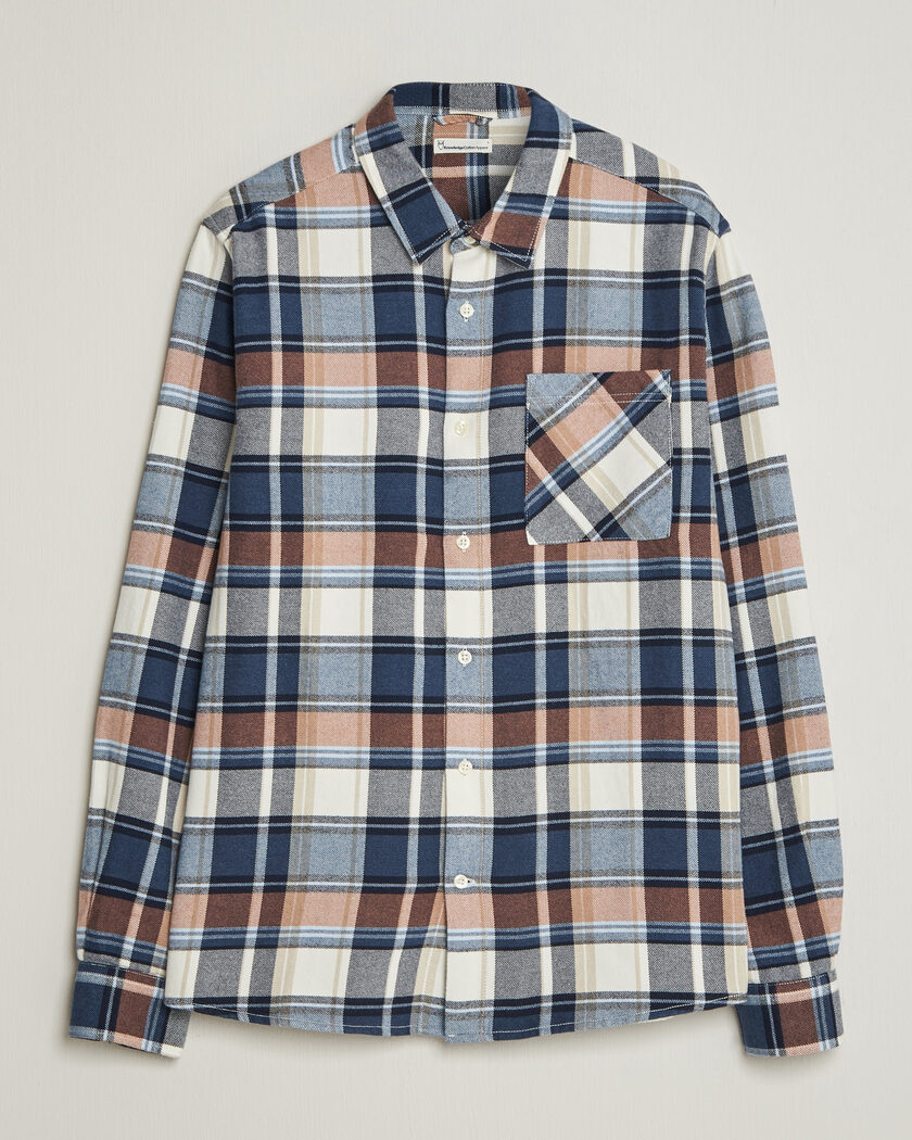 KnowledgeCotton Apparel Regular Fit Check Melange Flannel Shirt Navy – Azul