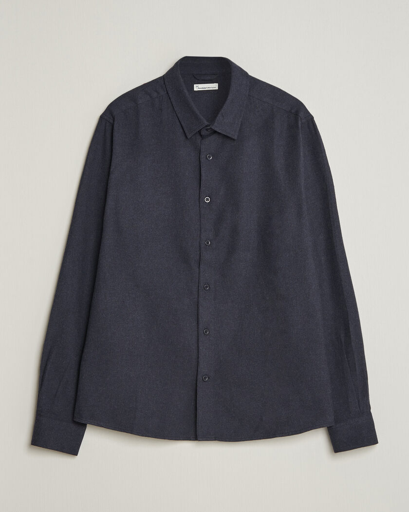 KnowledgeCotton Apparel Regular Fit Melange Flannel Shirt Navy – Azul