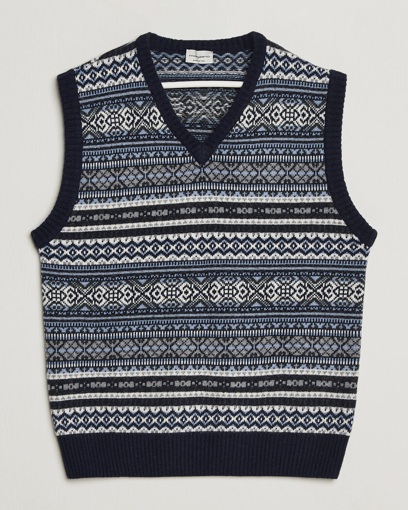 Morgano Wool/Cashmere Fair Isle Knitted Vest Navy – Azul