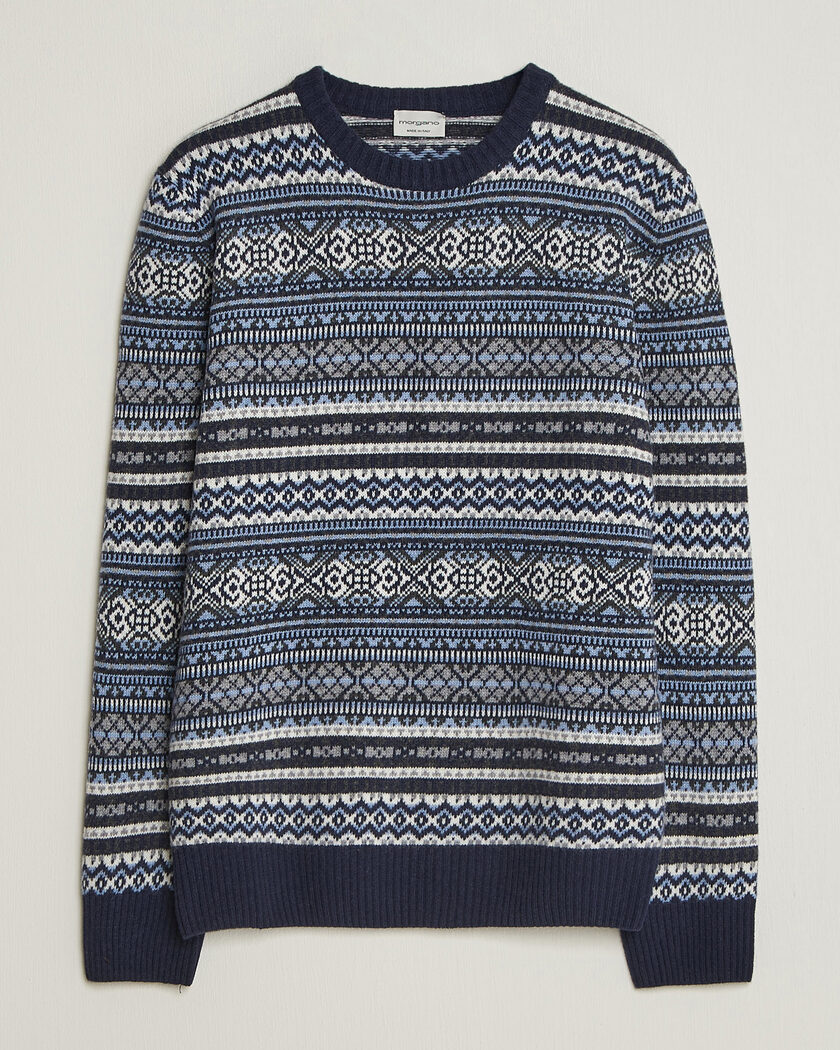 Morgano Wool/Cashmere Fair Isle Knitted Crewneck Navy – Azul