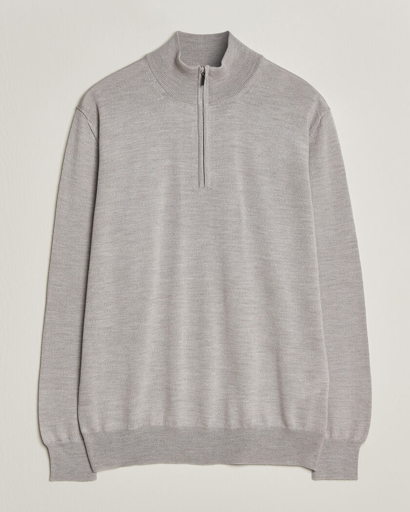 Morgano Extra Fine Merino Wool Half-Zip Light Grey – Gris