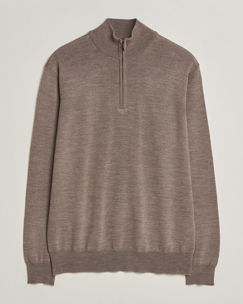 Morgano Extra Fine Merino Wool Half-Zip Mid Brown – Marrón