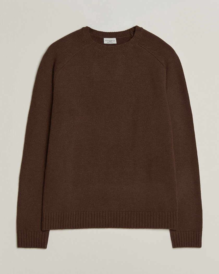 Morgano Heavy Knitted Wool/Cashmere Crewneck Dark Brown – Marrón