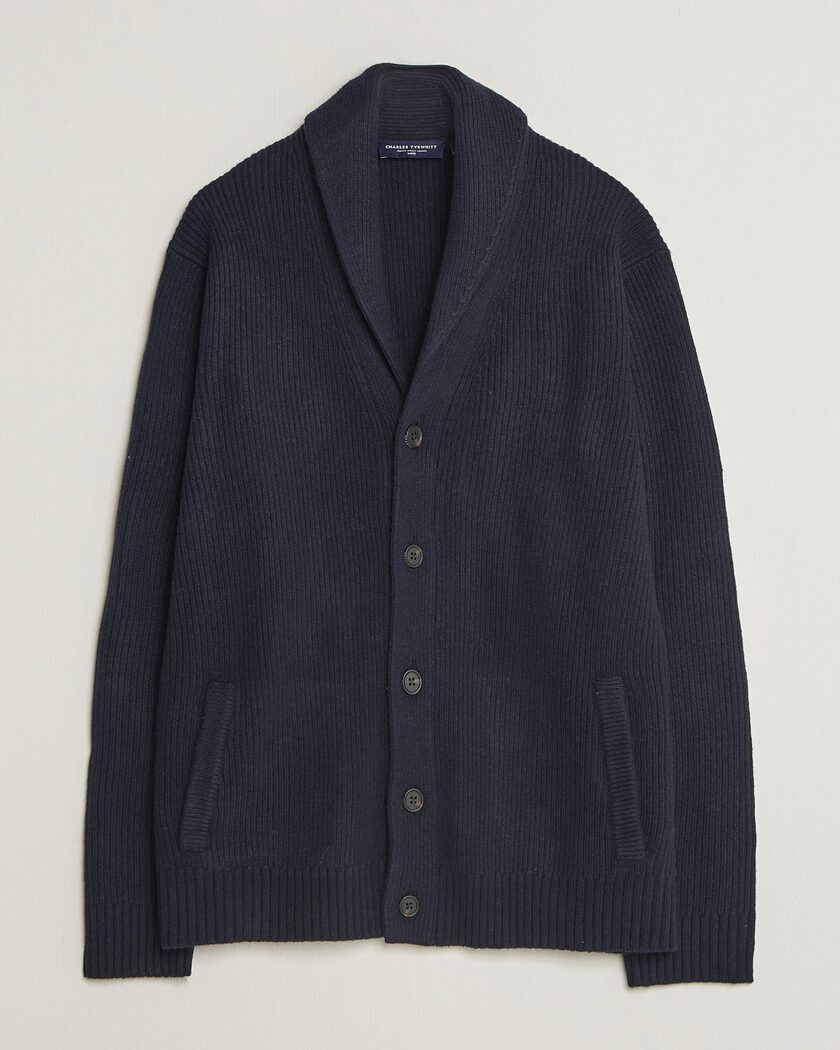 Charles Tyrwhitt Chunky Merino Shawl Neck Cardigan Navy – Azul