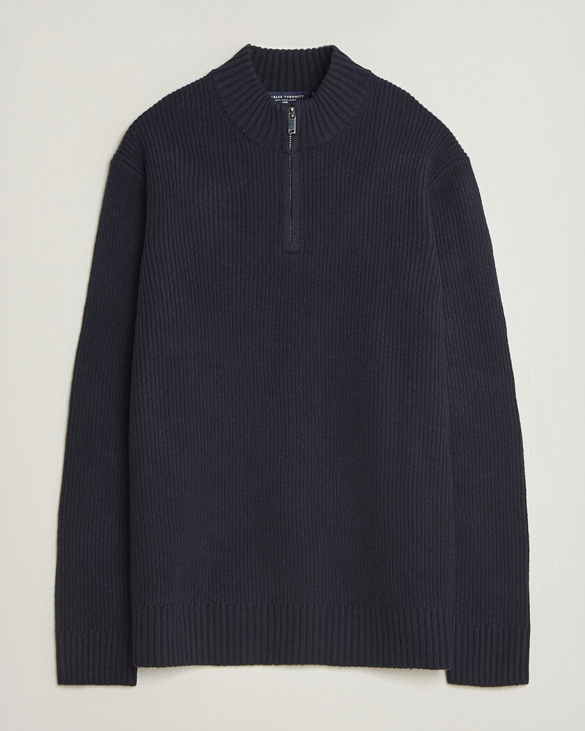 Charles Tyrwhitt Chunky Merino Zip Neck Navy – Azul