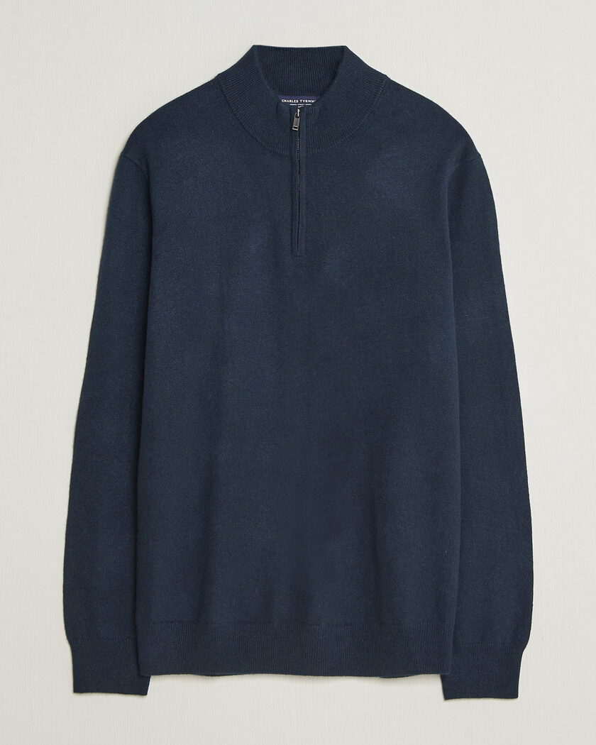 Charles Tyrwhitt Pure Cashmere Zip Neck Jumper Navy – Azul