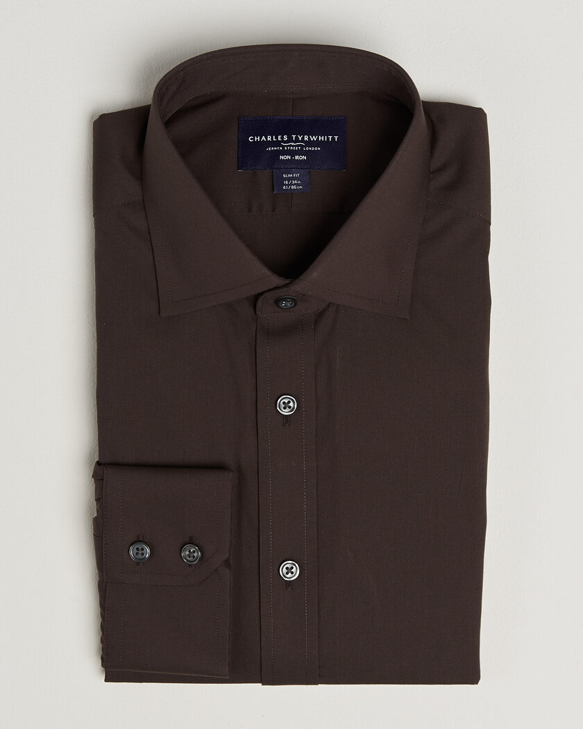 Charles Tyrwhitt Slim Fit Non Iron Poplin Cut Away Shirt Chocolate – Marrón