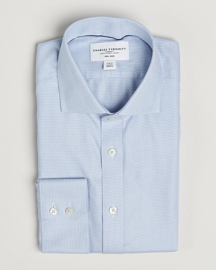 Charles Tyrwhitt Slim Fit Non Iron Trafalgar Weave Shirt Sky Blue – Azul