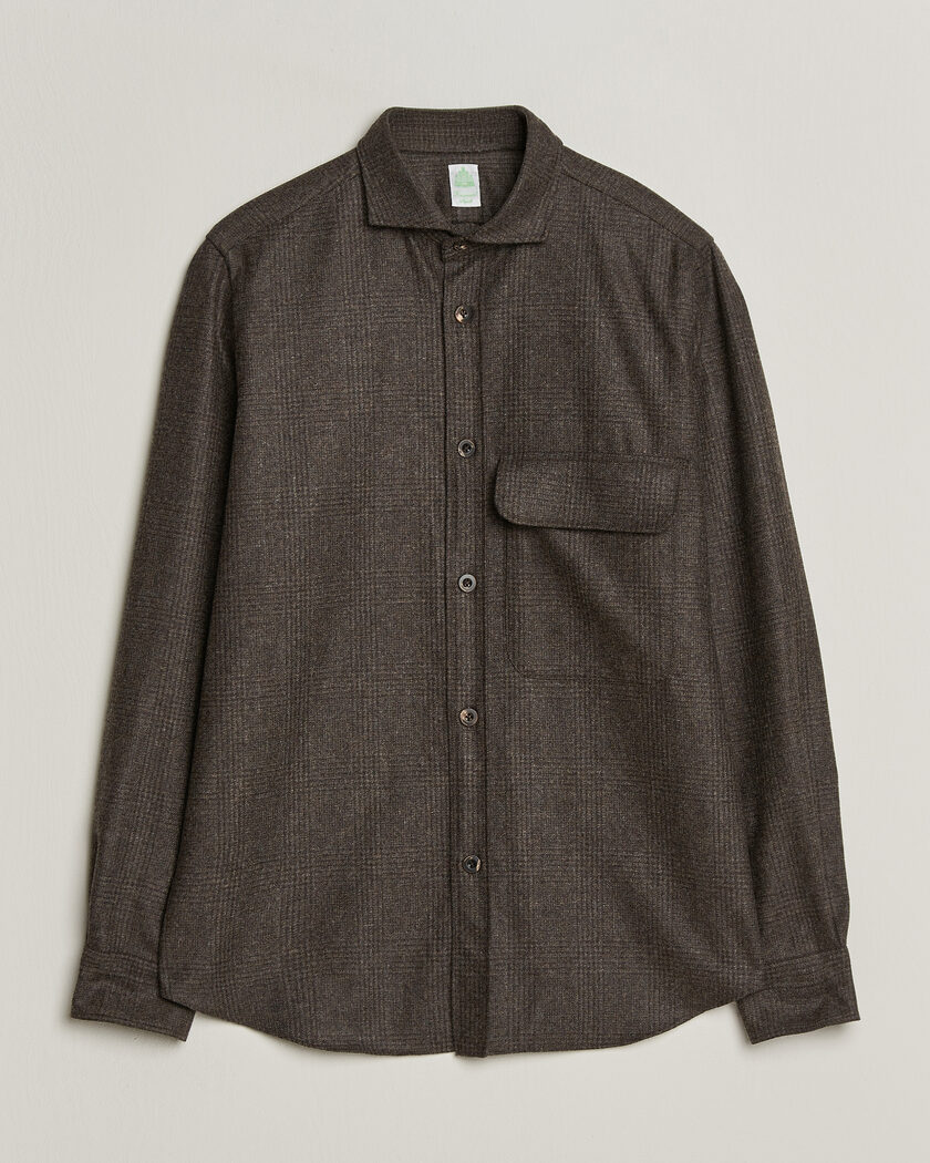 Finamore Napoli Wool Houndstooth Overshirt Dark Brown – Marrón