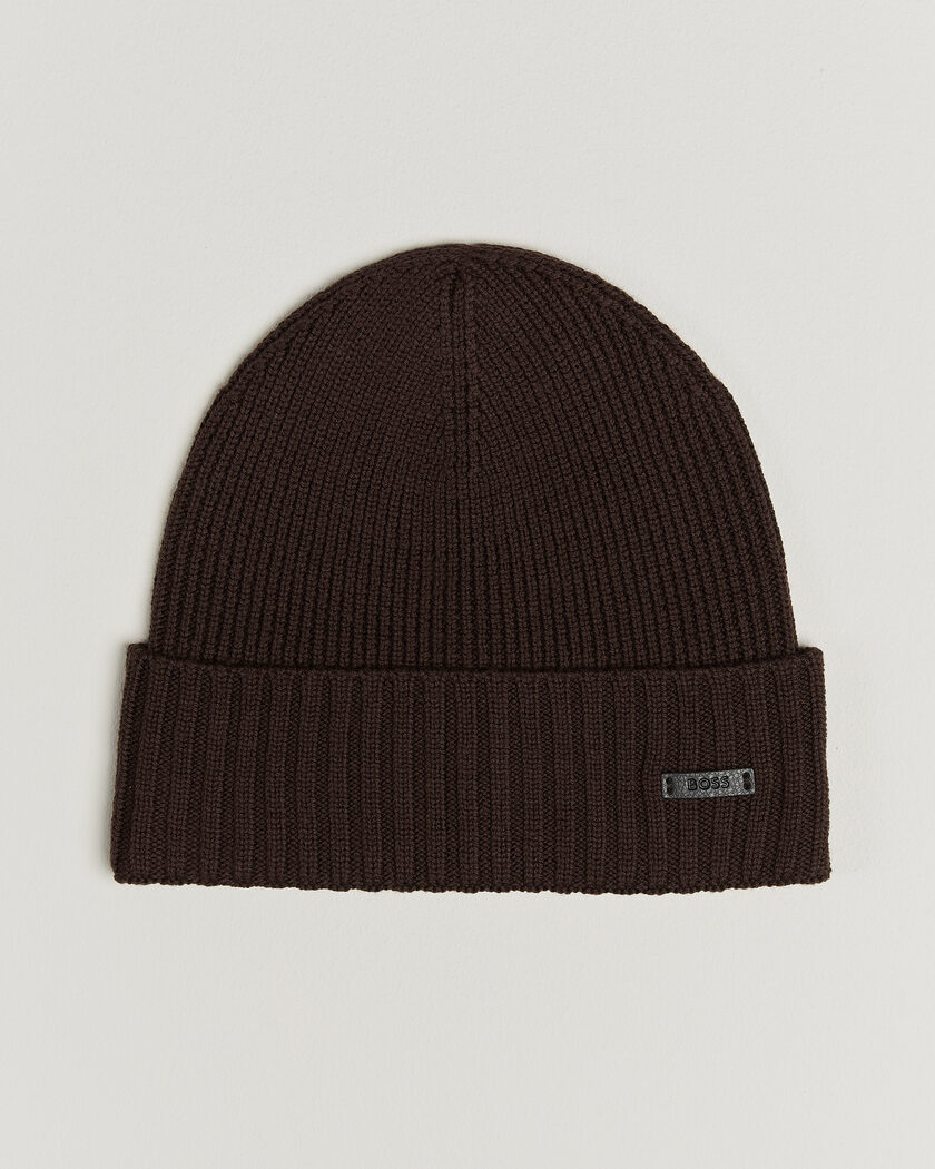 BOSS BLACK Fati Wool Beanie Dark Brown – Marrón