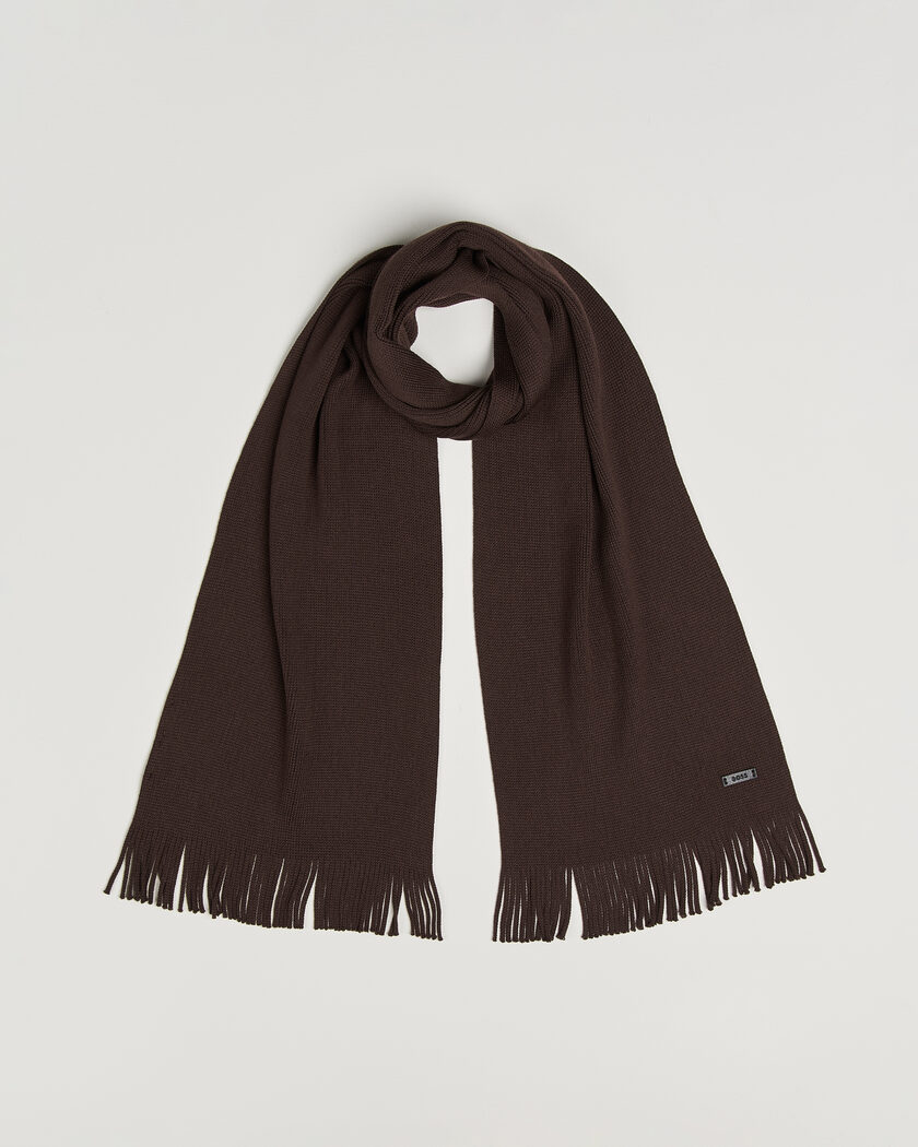 BOSS BLACK Albas Wool Scarf Dark Brown – Marrón