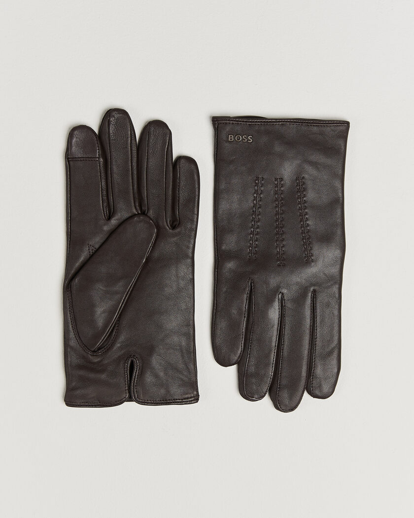 BOSS BLACK Hainz Leather Glove Dark Brown – Marrón