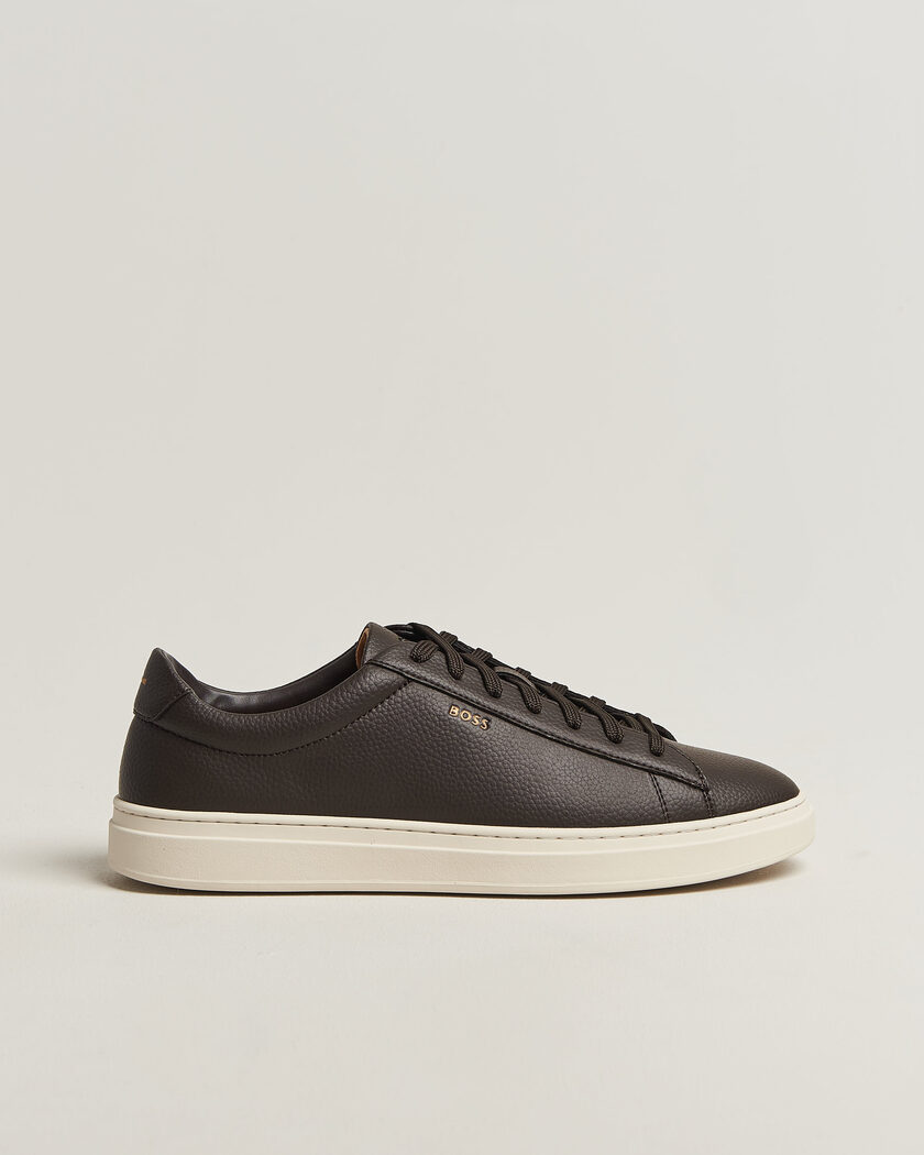  BOSS BLACK Kieran Grained Leather Sneaker Dark Brown – Marrón