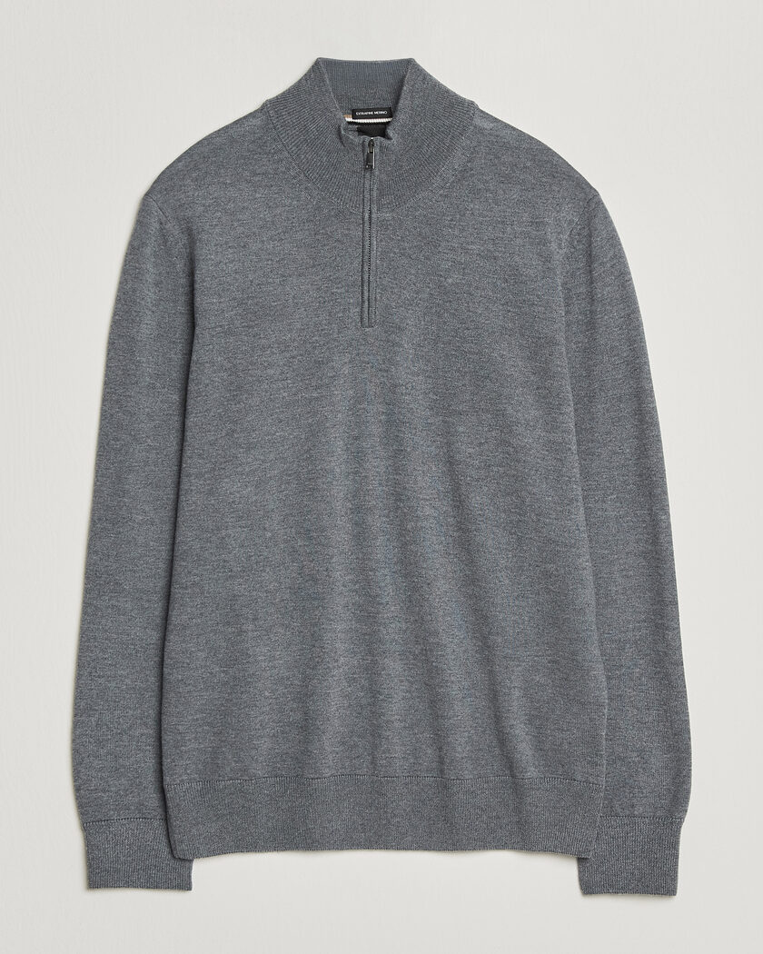 BOSS BLACK Ebenji Merino Knitted Half Zip Medium Grey – Gris
