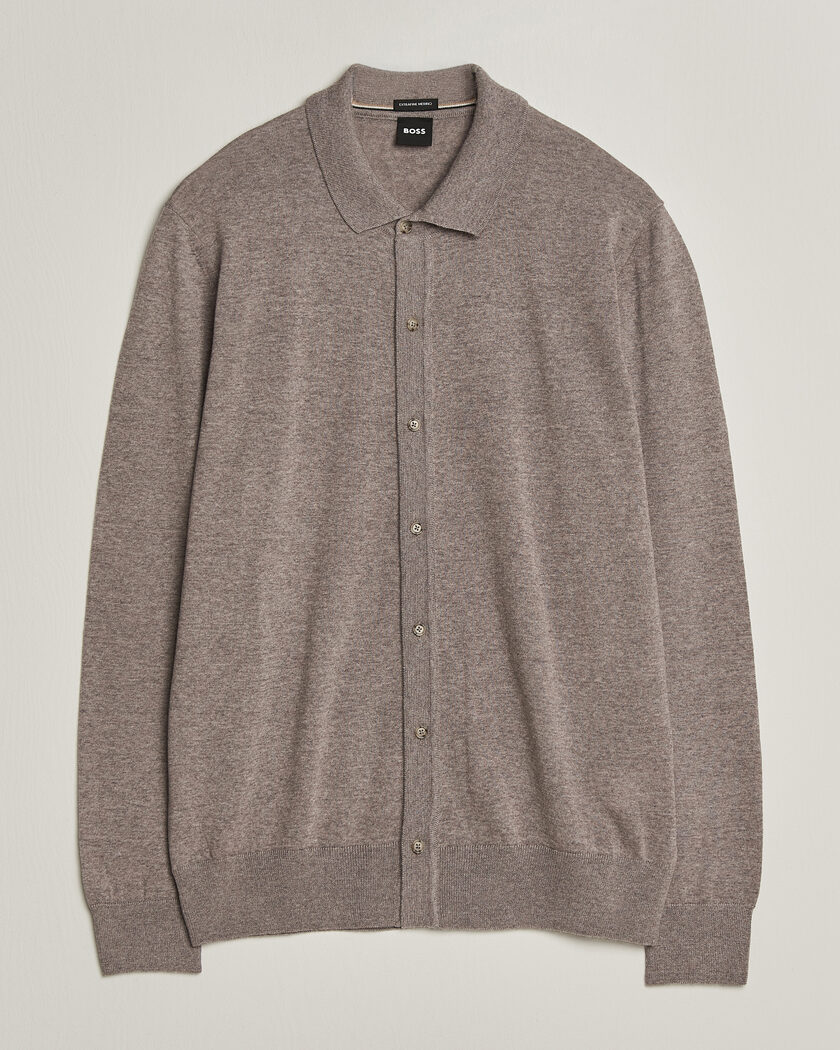 BOSS BLACK Helbert Merino Knitted Cardigan Open Brown – Marrón