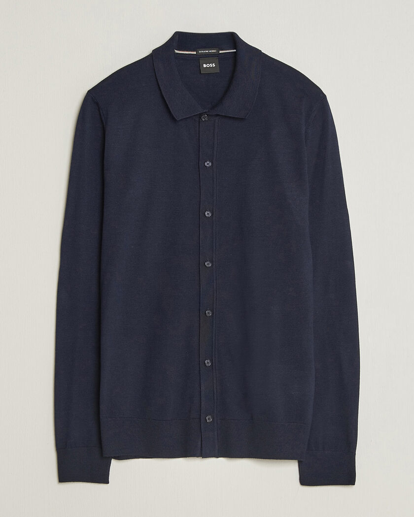 BOSS BLACK Helbert Merino Knitted Cardigan Dark Blue – Azul