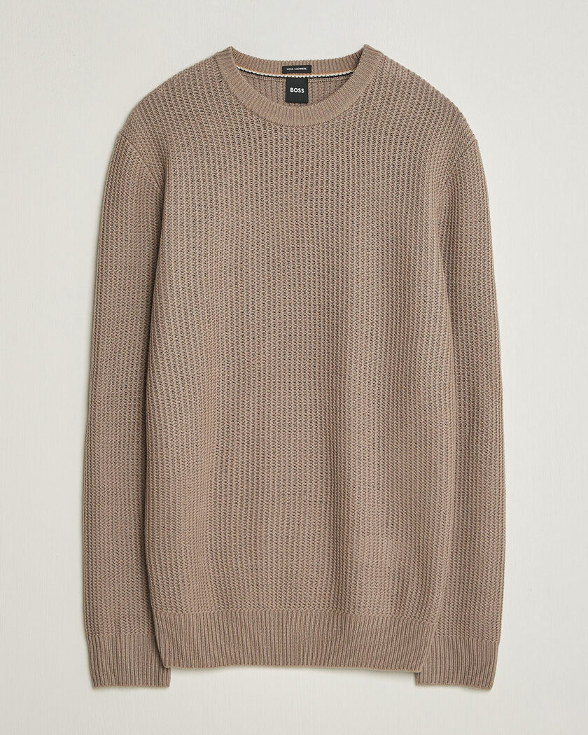 BOSS BLACK Fiocchetto Wool/Cashmere Crew Neck Open Brown – Marrón