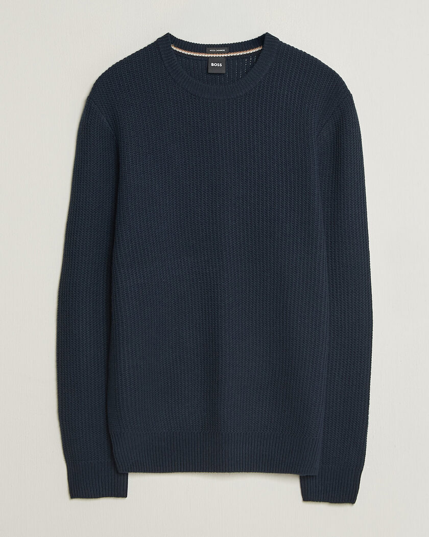 BOSS BLACK Fiocchetto Wool/Cashmere Crew Neck Dark Blue – Azul
