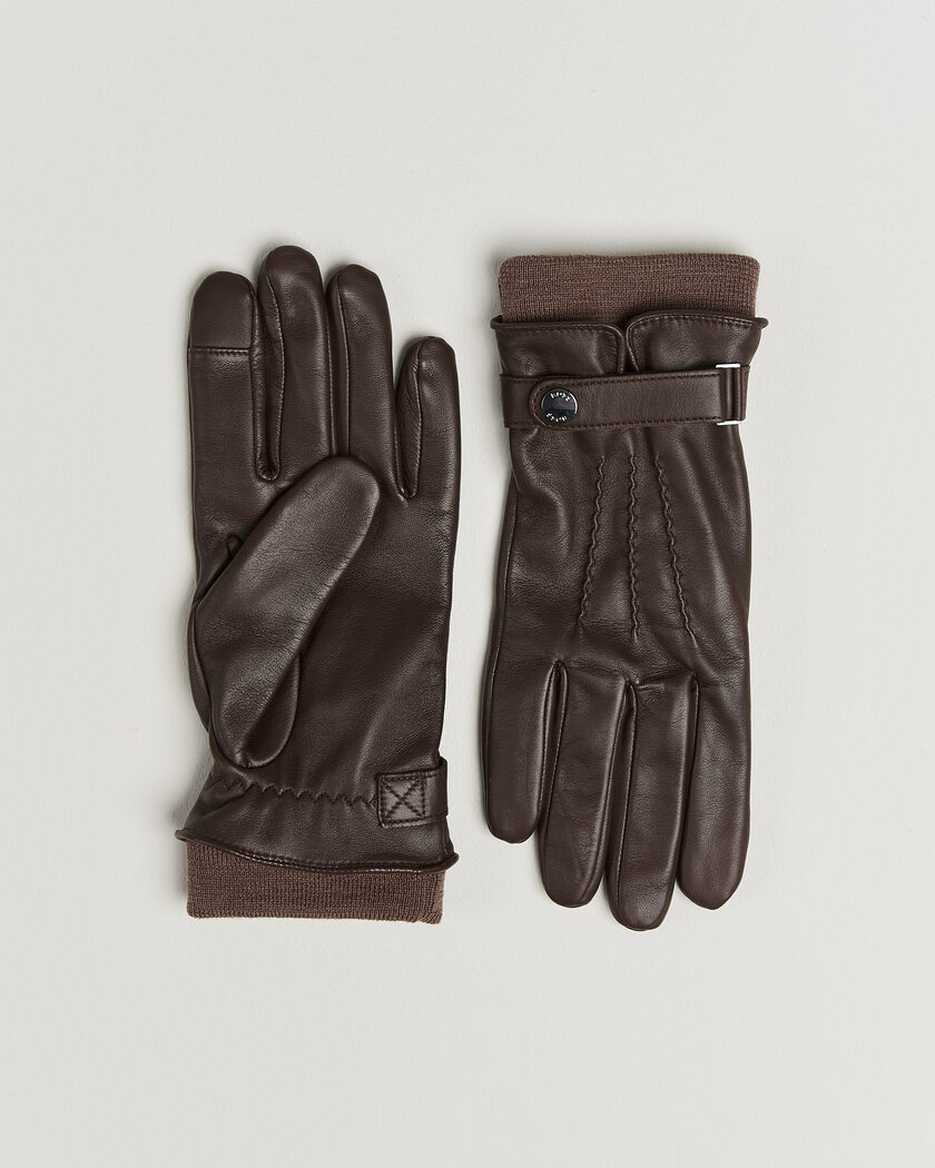 BOSS BLACK Hyden Leather Glove Dark Brown – Marrón