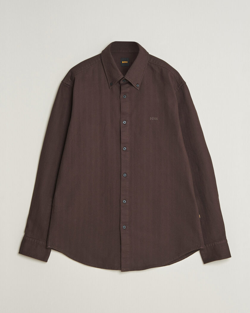 BOSS ORANGE Ricopuls Brushed Herringbone Shirt Dark Brown – Marrón