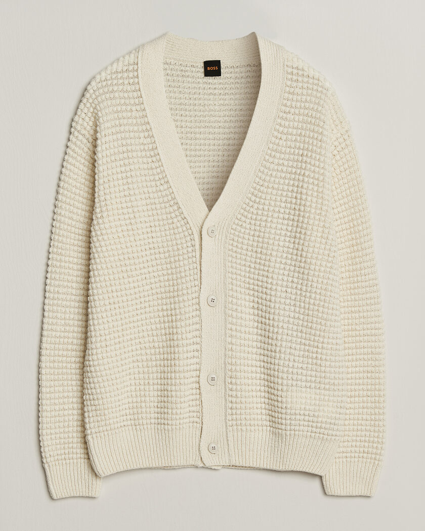 BOSS ORANGE Korsico Wool Knitted Cardigan Open White – Blanco