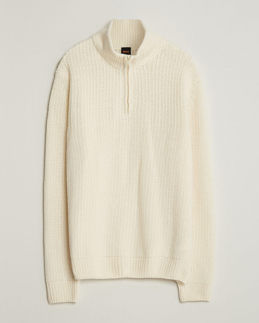  BOSS ORANGE Kenter Wool Knitted Half Zip Open White – Blanco