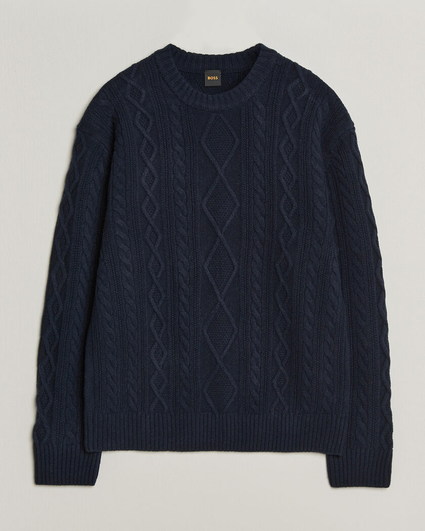 BOSS ORANGE Atreccio Wool Structured Knitted Sweater Dark Blue – Azul