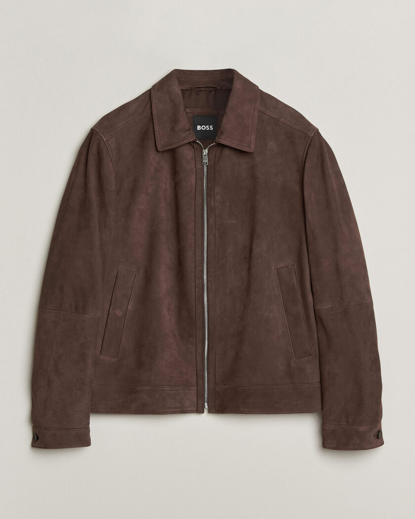 BOSS BLACK Malbano Suede Jacket Dark Brown – Marrón