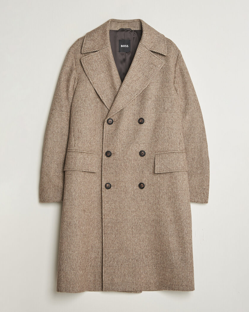 BOSS BLACK Jared Wool Double Breasted Coat Open Brown – Marrón