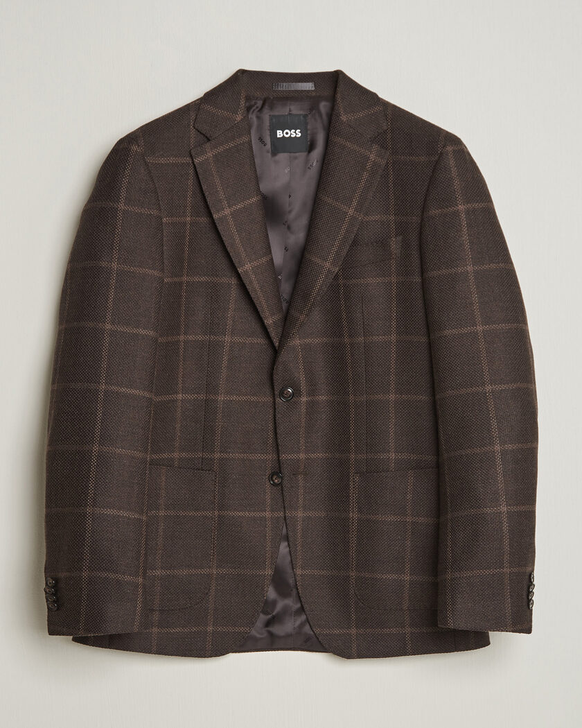 BOSS BLACK Hutson Checked Wool Blazer Dark Brown – Marrón