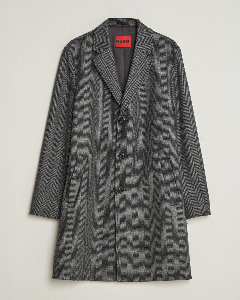 HUGO Malte Herringbone Coat Dark Grey – Gris