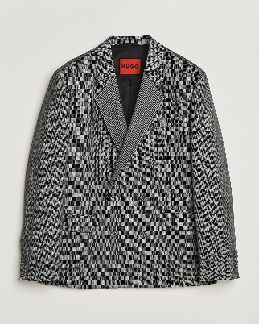 HUGO Karlo Herringbone Double Breasted Blazer Dark Grey – Gris