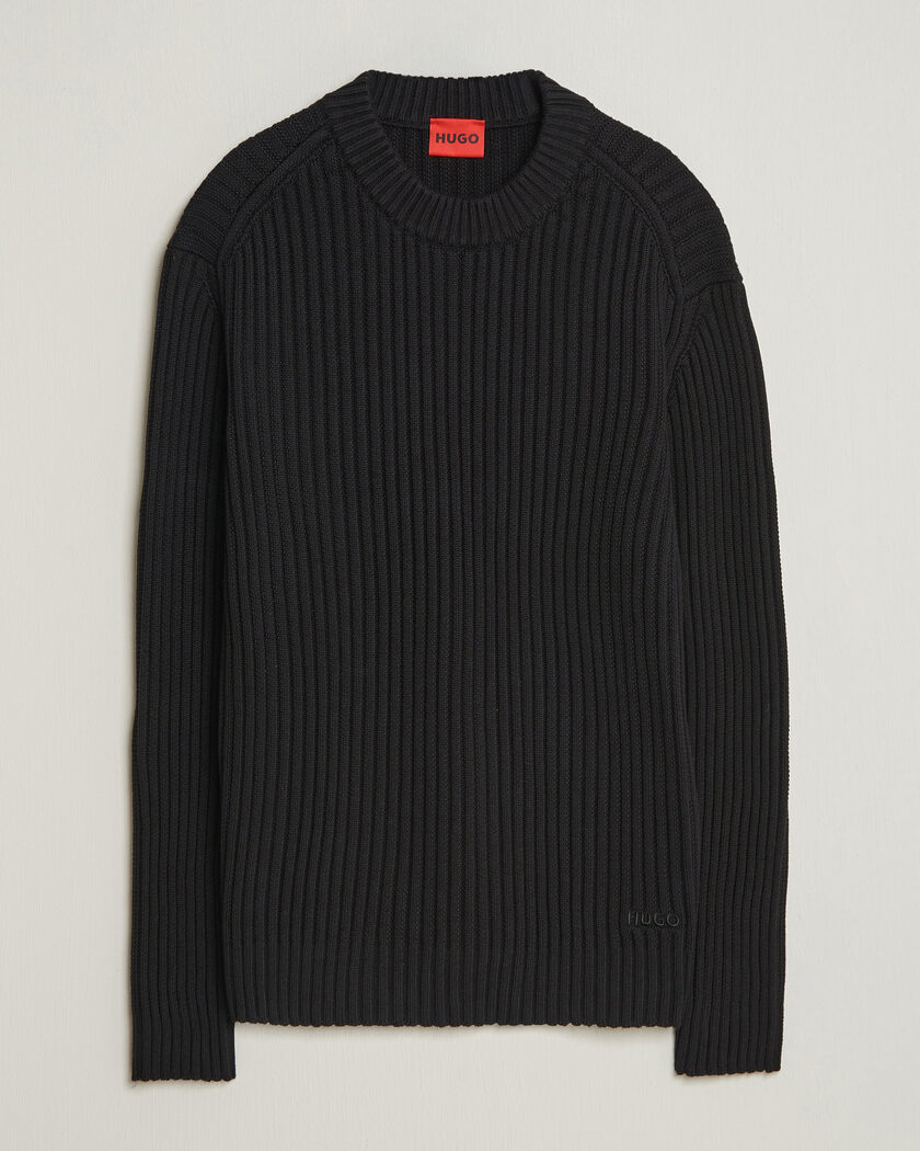 HUGO Sribban Cotton Knitted Sweater Black – Negro
