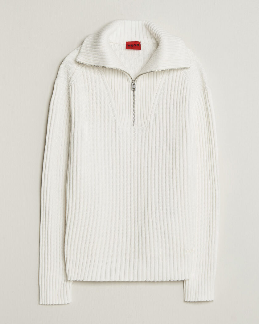 HUGO Srtithon Cotton Knitted Half Zip Natural – Blanco