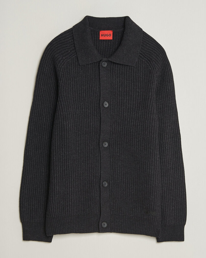 HUGO Sardeep Wool Knitted Cardigan Black – Negro
