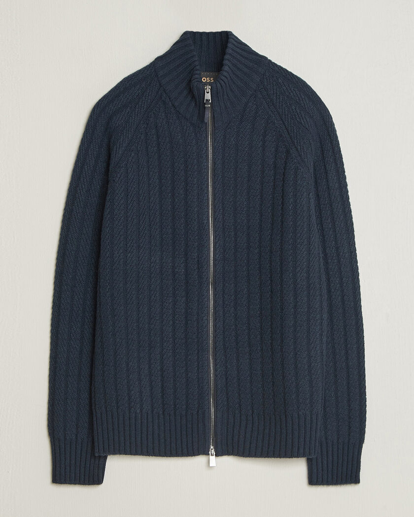 BOSS CAMEL Filane Cashmere Knitted Full Zip Dark Blue – Azul