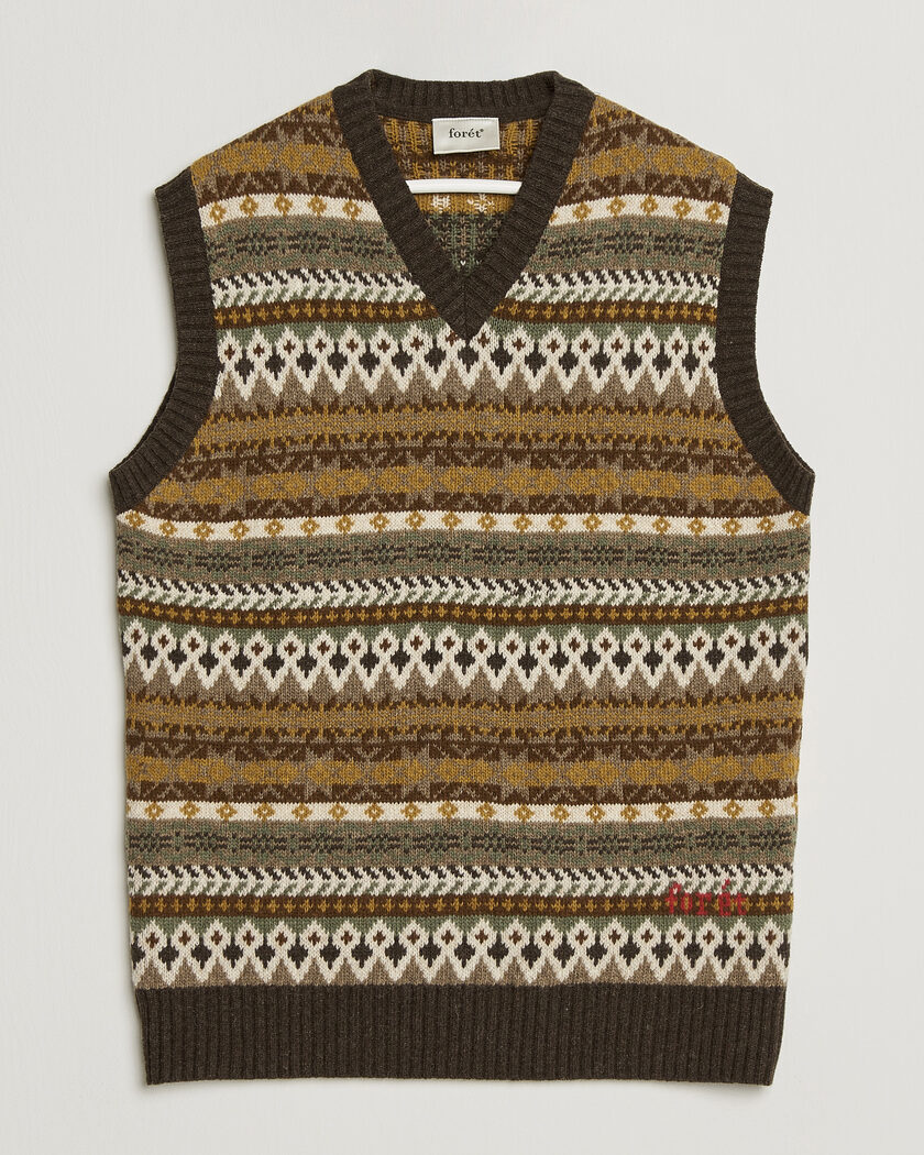 Forét Fairisle Lambswool Vest Thyme – Marrón