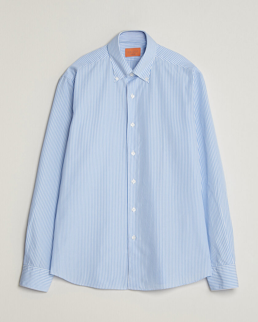 Grigio Popeline Button Down Shirt Light Blue Stripe – Azul