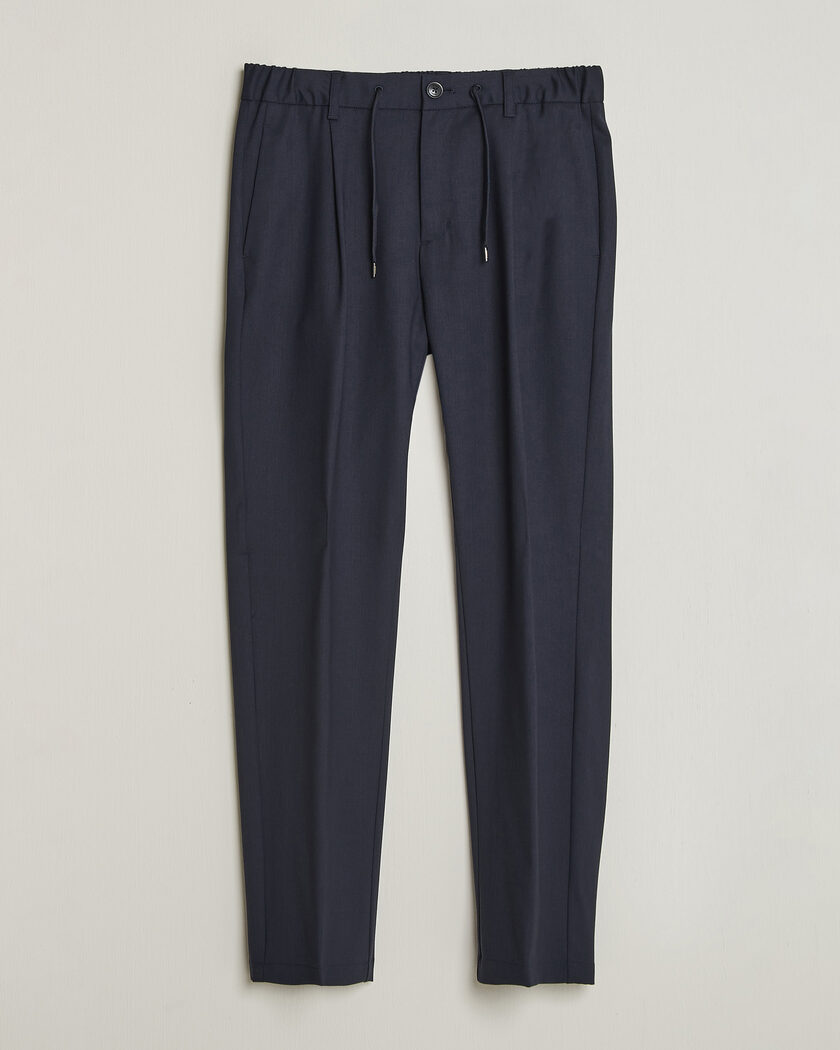 Herno Pleated Wool Trousers Navy – Azul