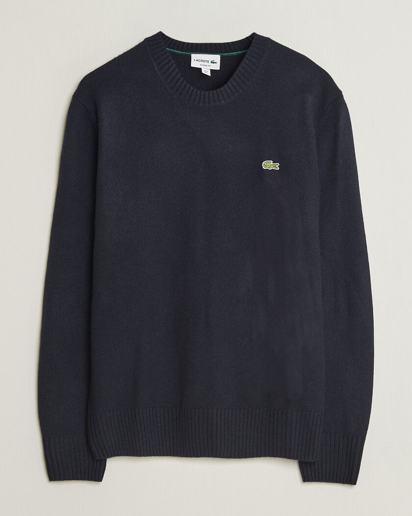 Lacoste Carded Wool Crew Neck Navy Blue – Azul