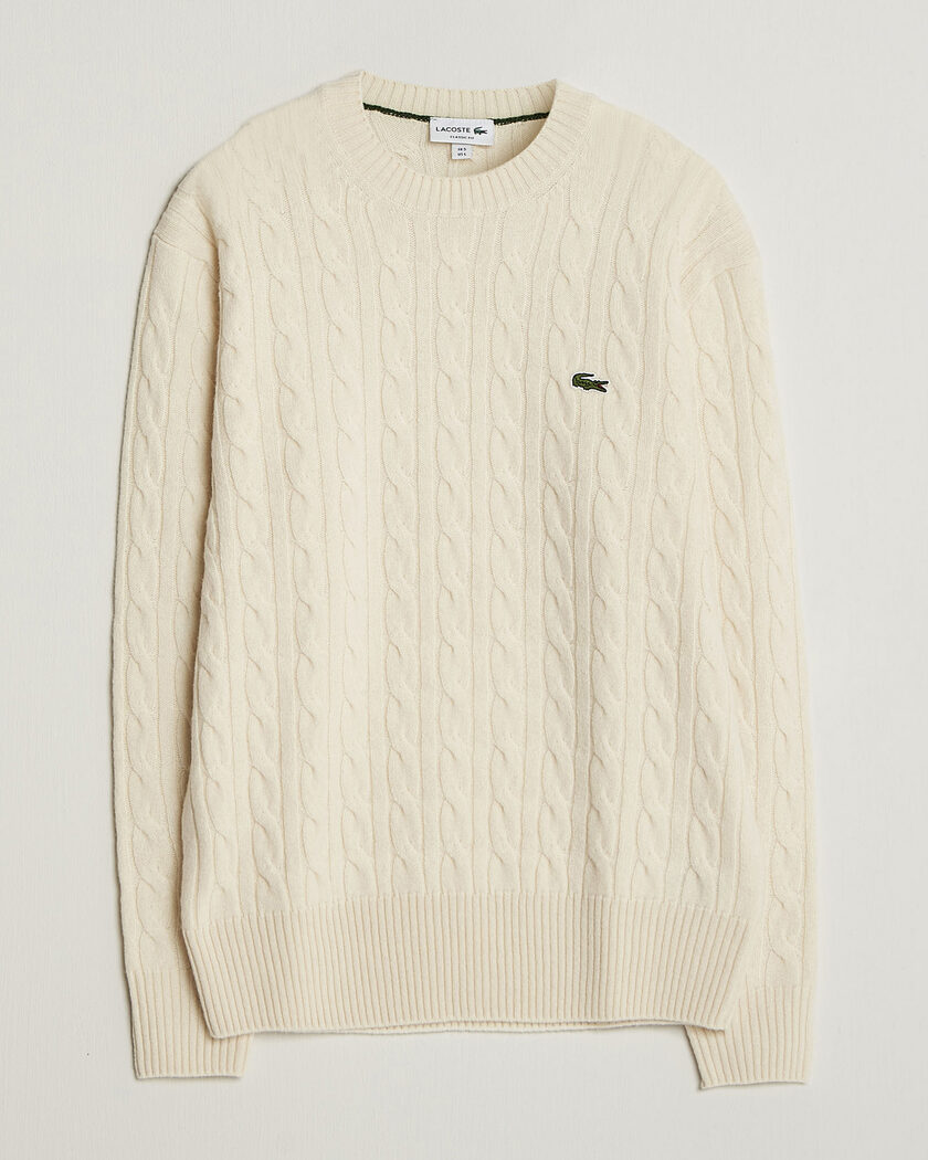 Lacoste Carded Wool Cable Crew Neck Lapland – Blanco