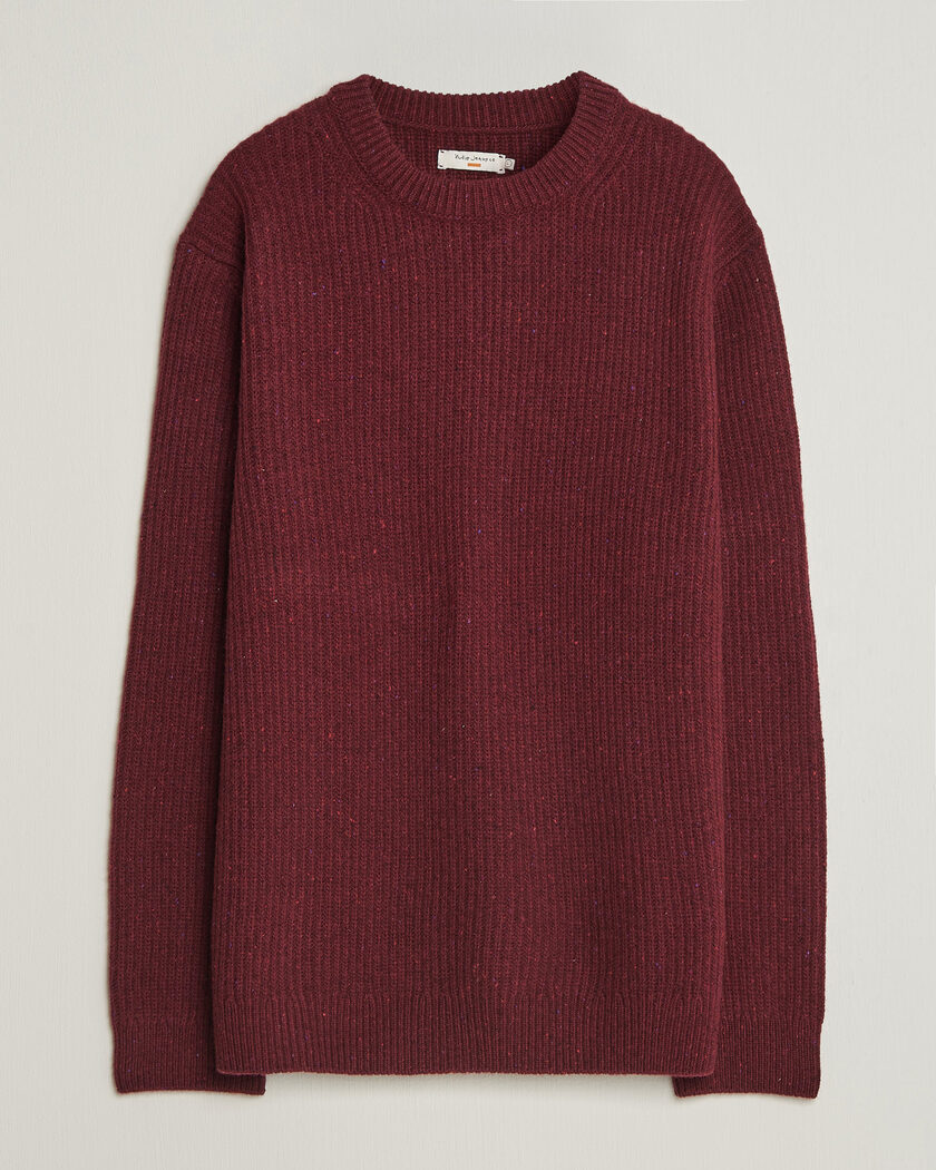 Nudie Jeans August Wool Rib Knitted Sweater Burgundy – Rojo